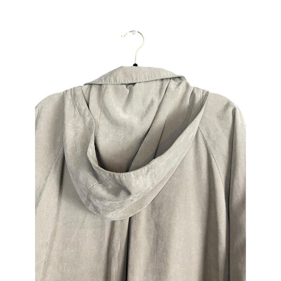Vintage 90s London Fog Faux Suede Tan Trench Coat Size 8 Button Down w/Hood - Picture 9 of 15